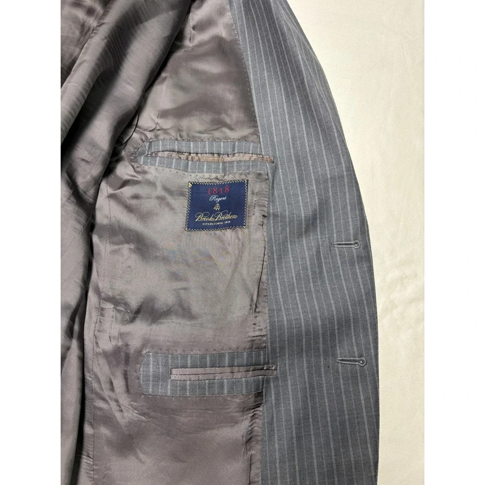 Brooks Brothers x Vitale Barberis 1818 Regent Grey Pinstripe Wool Mens 43R Italy